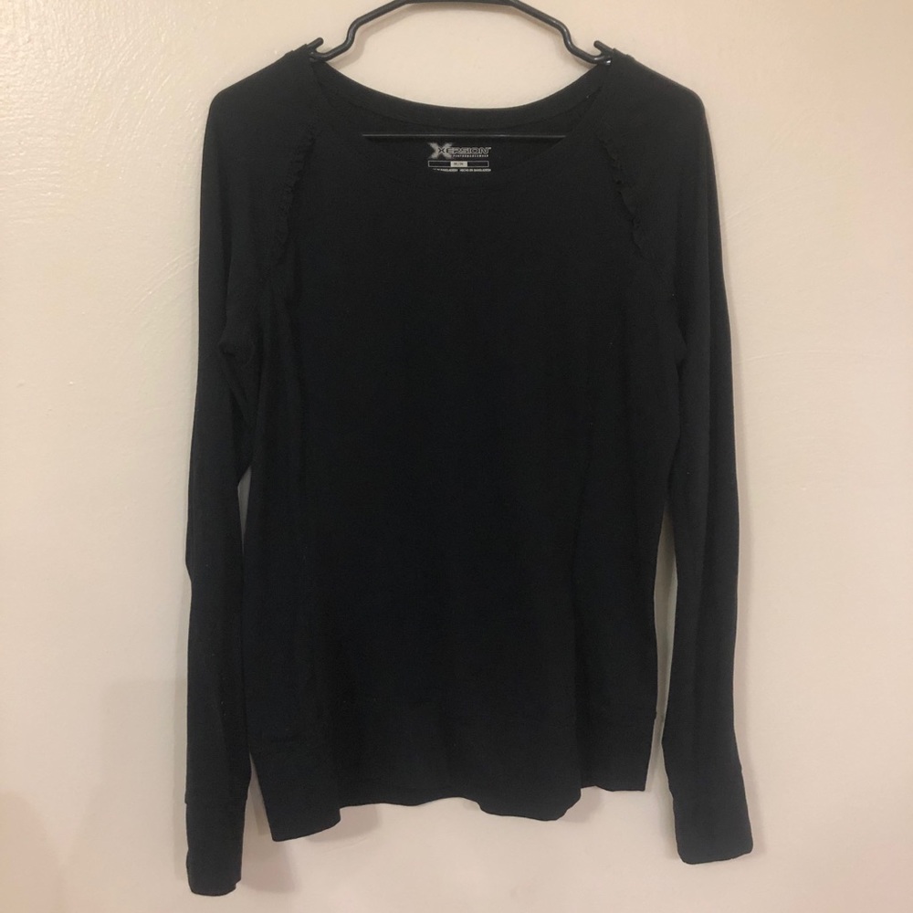 2/$25 Xersion long sleeve black ruffle workout top